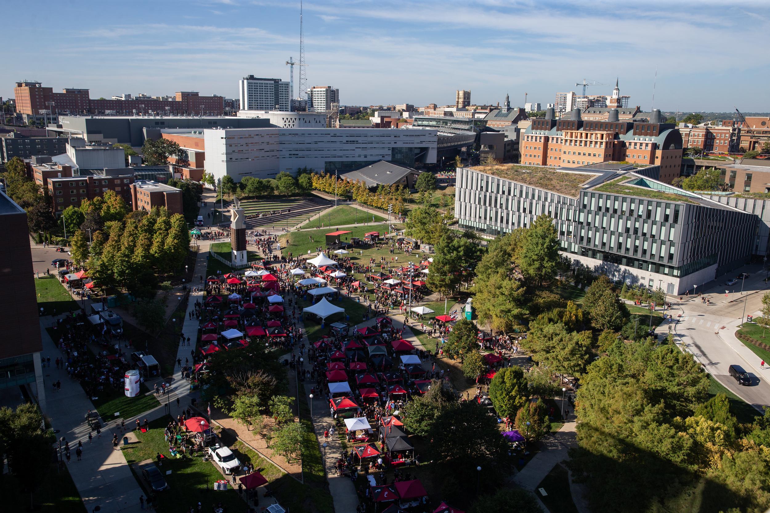 An aerial view of the University of Cincinnati campus