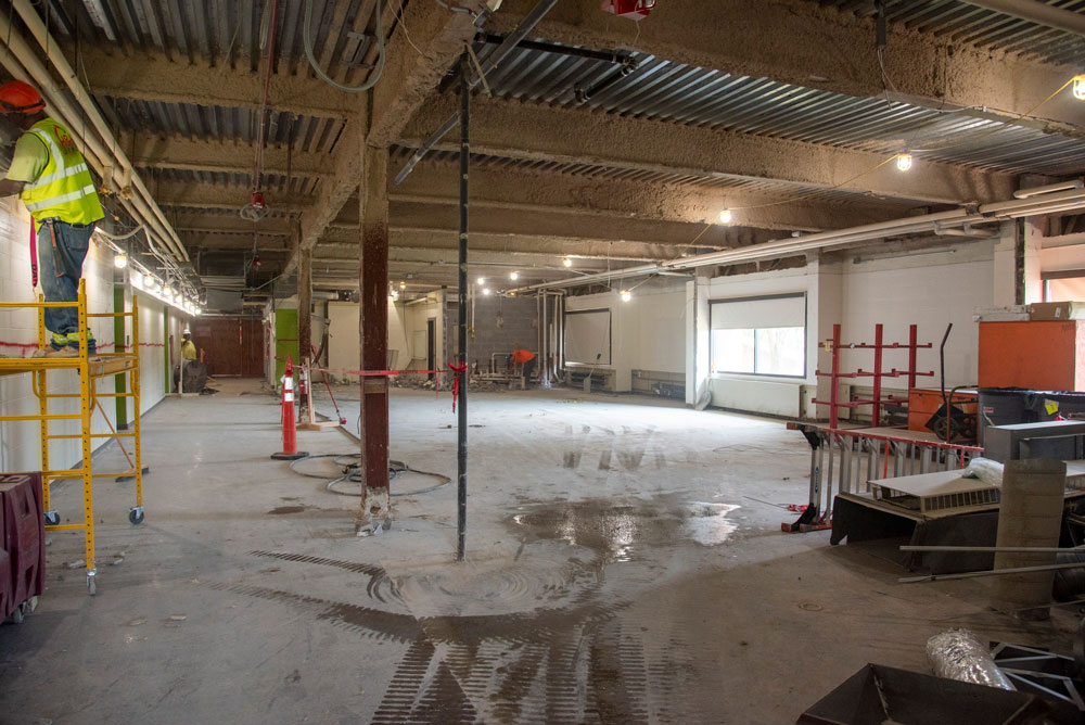 construction demolition site inside Muntz hall