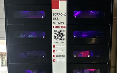 Close up of the lockers showing items inside and instructions for using