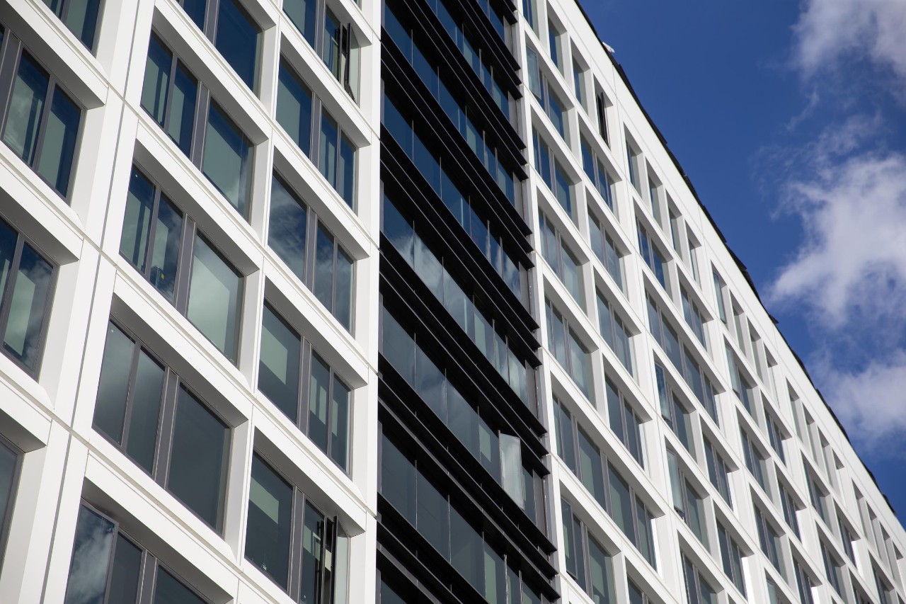 Exteriors of the newly renovated Calhoun Residence Hall