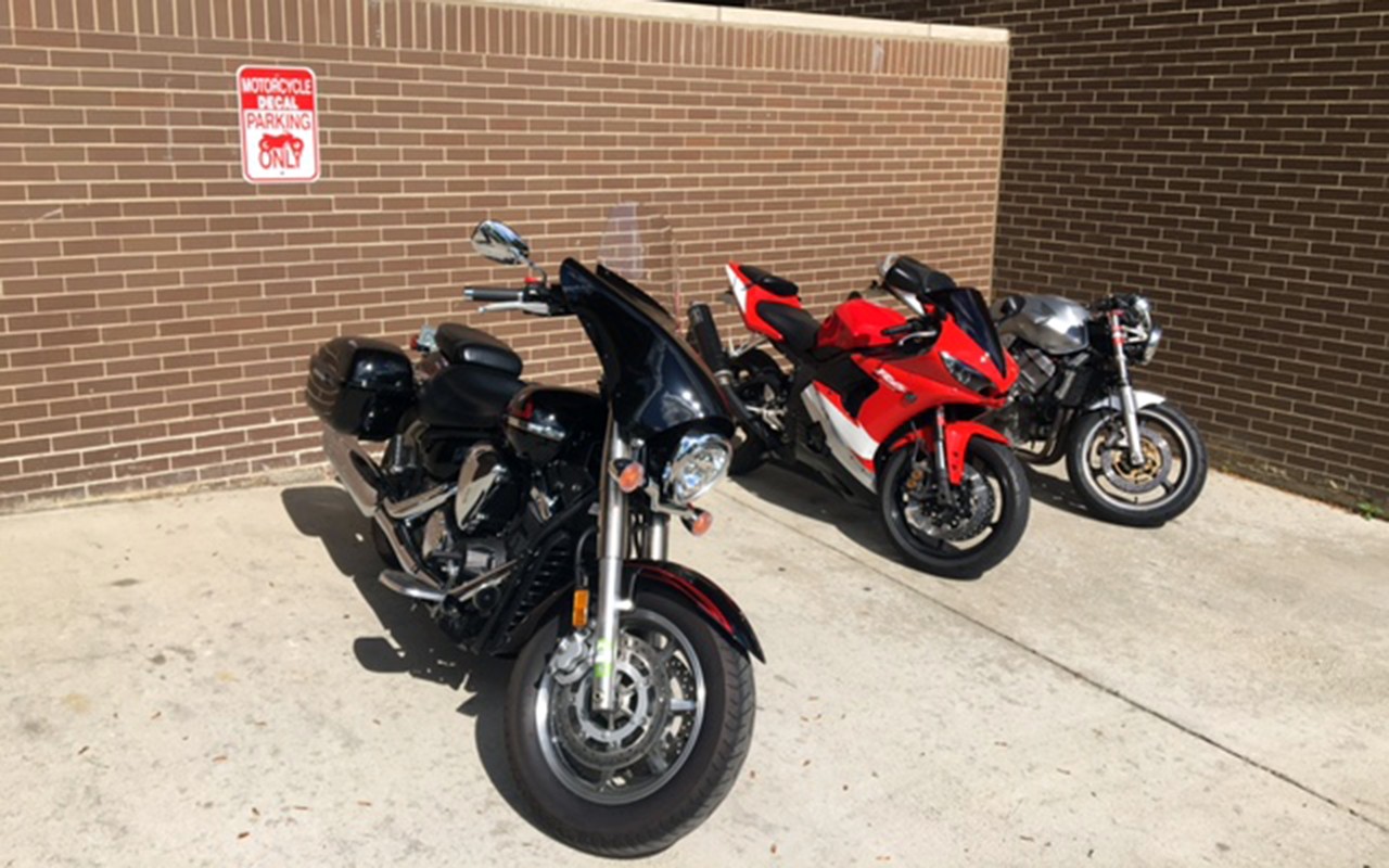 Motorcycles parked in authorized area