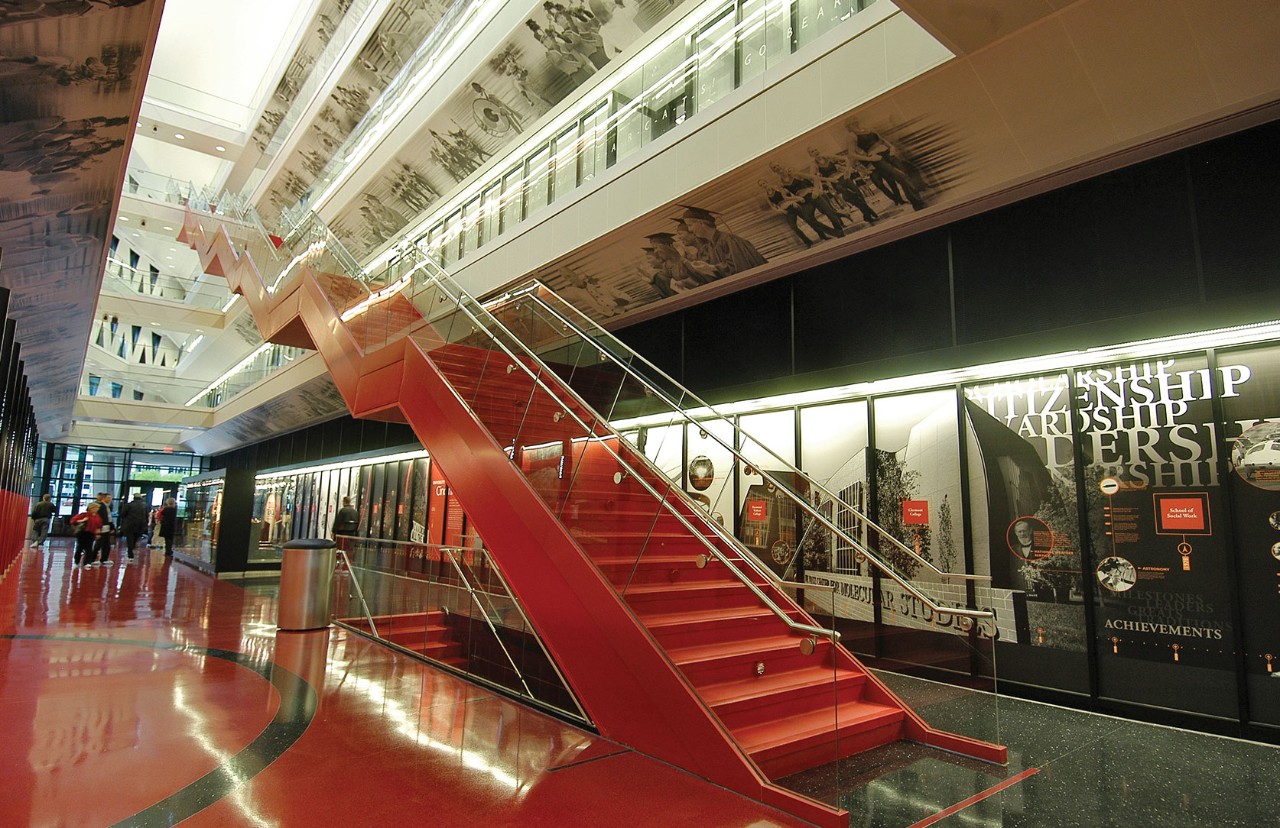 Red stairs in Lindner Hall