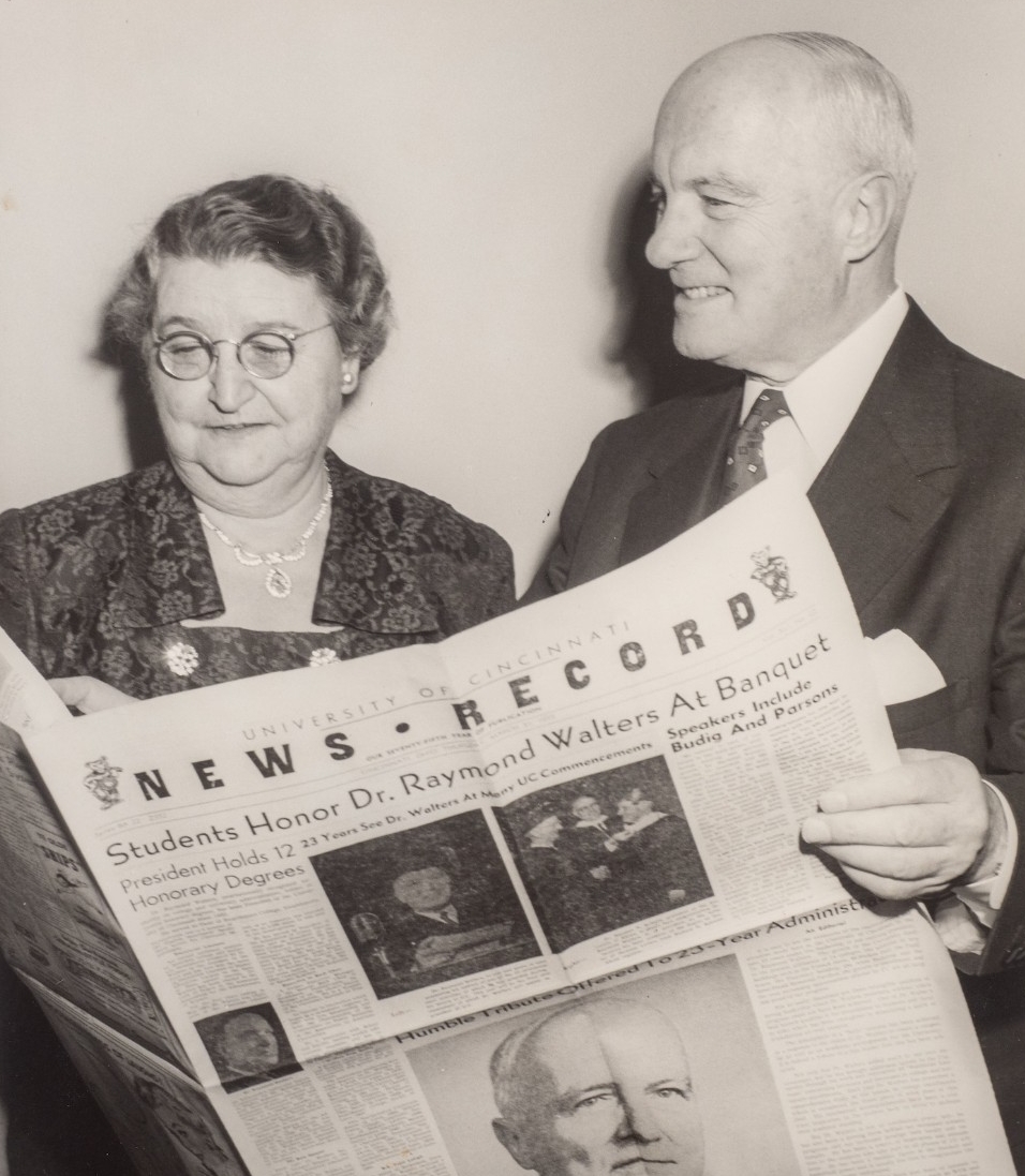 University of Cincinnati Spouses:
Dr. Raymond Walters. Mrs. Elsie Raymond Walters.      Raymond called her “Bob-o-link” but her name was Elsie. .Archieves and Rare Books
