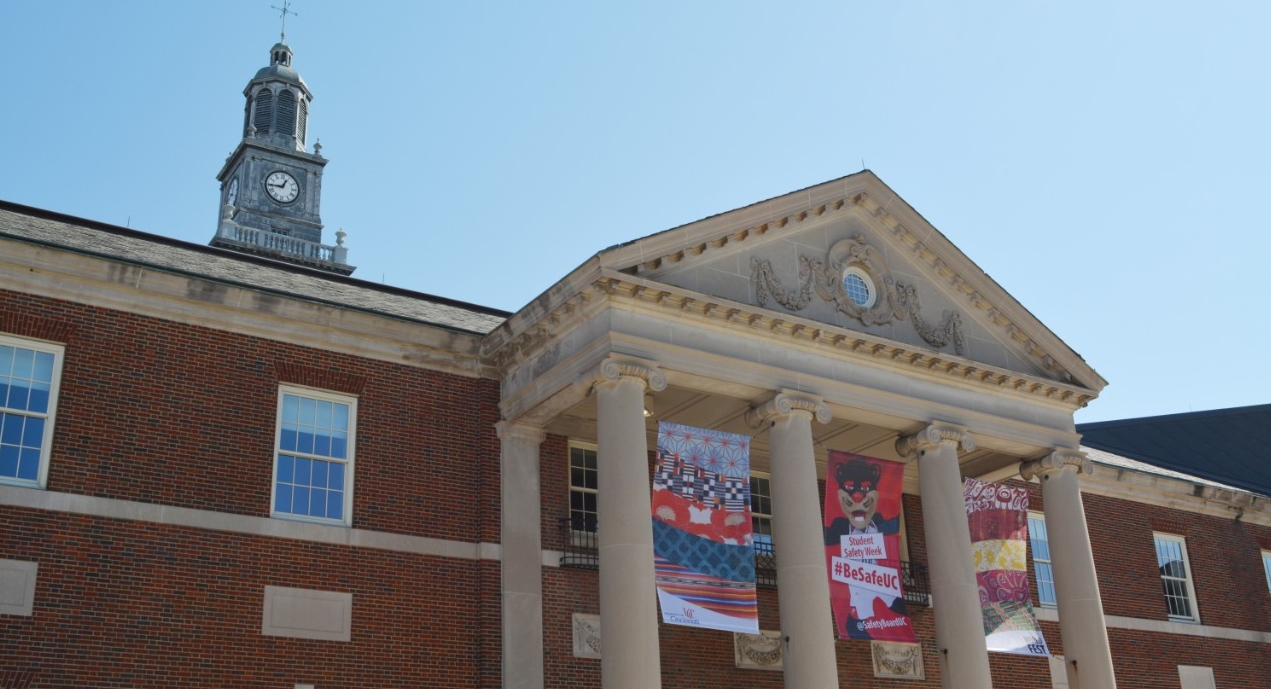 A sign advertising Student Safety Week hangs on the front of Tangemen University Center.