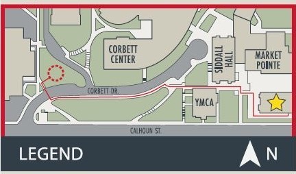 This map shows the path to the Calhoun Hall Assembly Location.