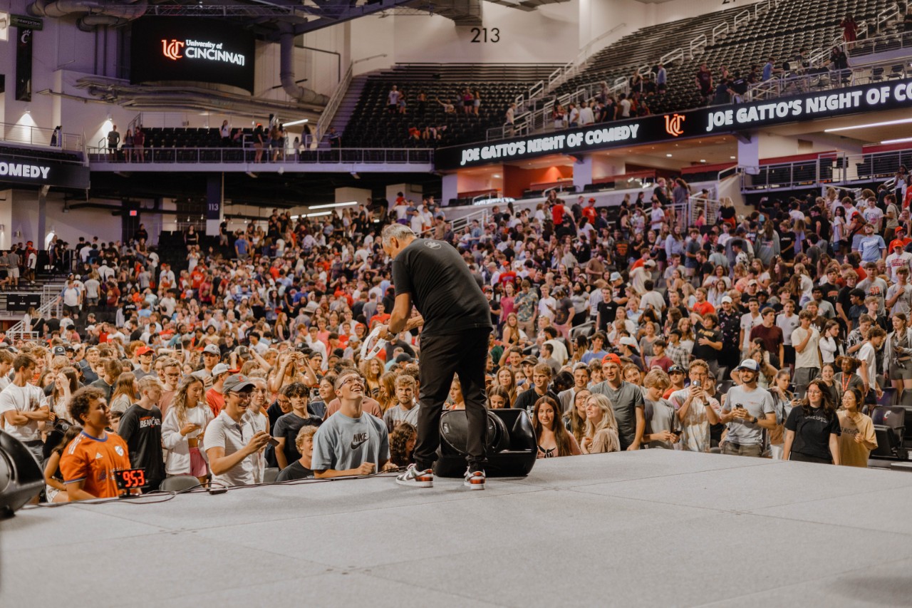 Joe Gatto greeting attendees after a performance at a PAC event, "PAC's Night of Comedy" during Bearcats Welcome in August 2023