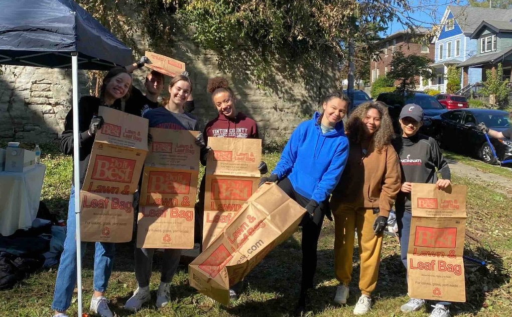 Students doing community clean-up