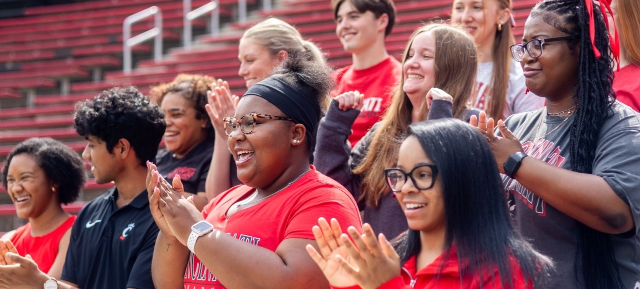 Students cheering in Nippert stadium
