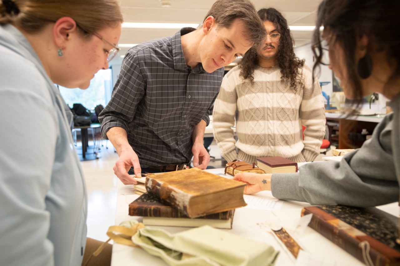 University of Cincinnati professor Christopher Platts honor class visited UC Preservation Lab at Langsam Library. Thursday April 6, 2023. Photos by Joseph Fuqua II