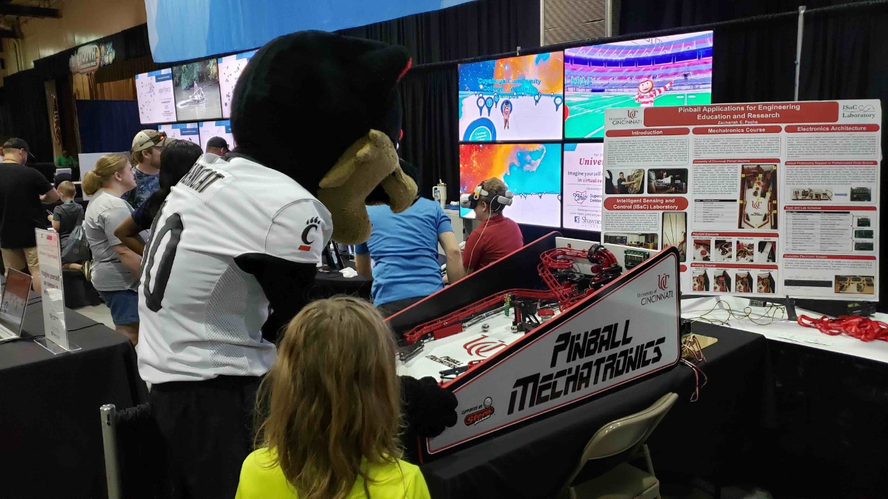The UC Bearcat plays pinball in Columbus