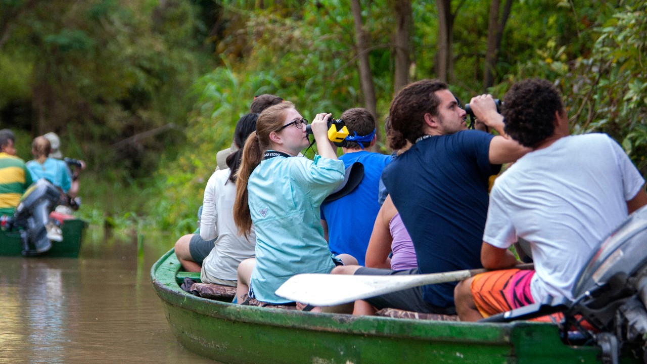 University of Cincinnati experiential learning honor class lead by instructors Jodi Shann, PhD, and Debra Brawn, MA to experiencing the Brazilian Amazon River in Manaus, Brazil March 17-27, 2016. Saturday day long trip on the Rio Solimoes to the submerged "Enchanted Forest" along a tributary of the Rio Negro. UC/Joseph Fuqua II 