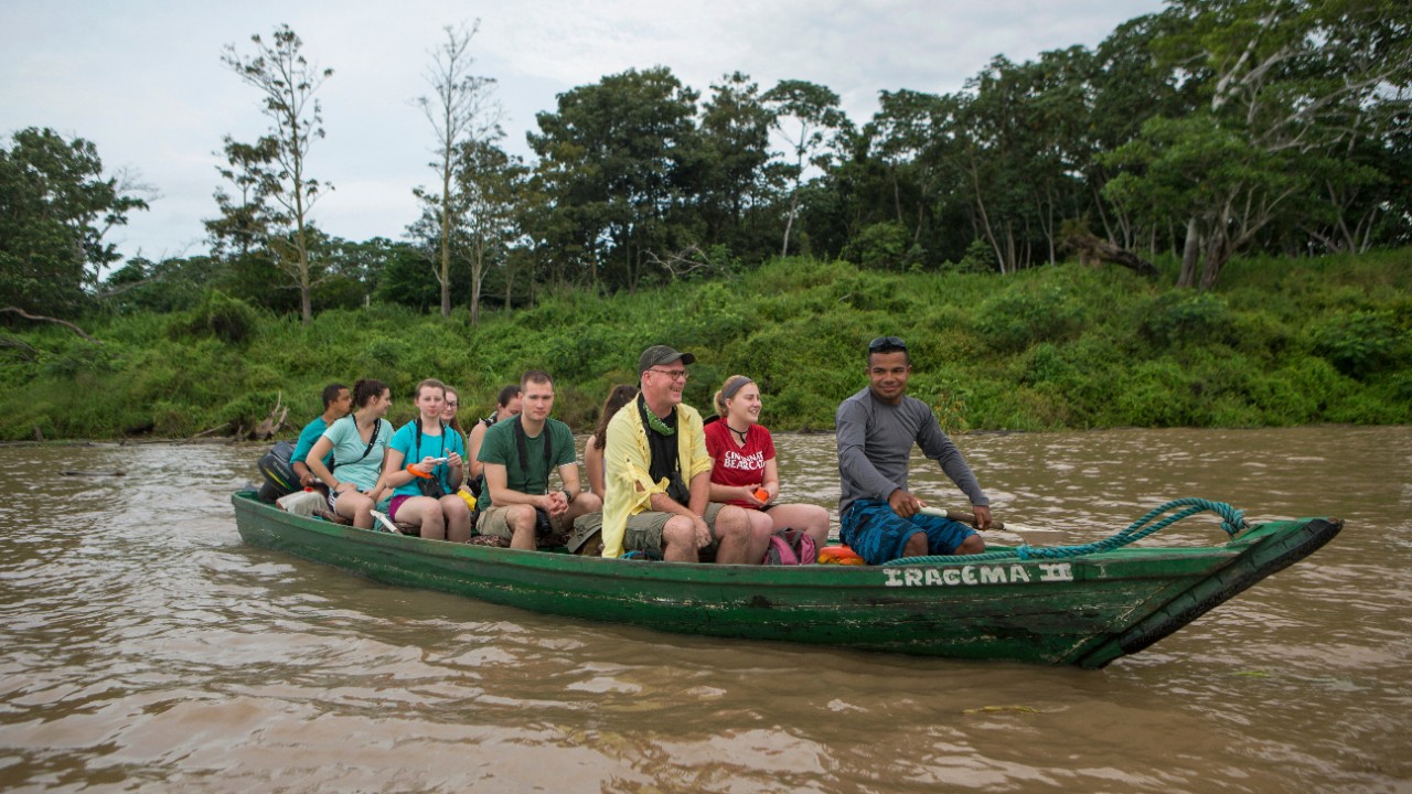 University of Cincinnati experiential learning honor class lead by instructors Jodi Shann, PhD, and Debra Brawn, MA to experiencing the Brazilian Amazon River in Manaus, Brazil March 17-27, 2016. First day out on the Rio Solimoes. UC/Joseph Fuqua II 