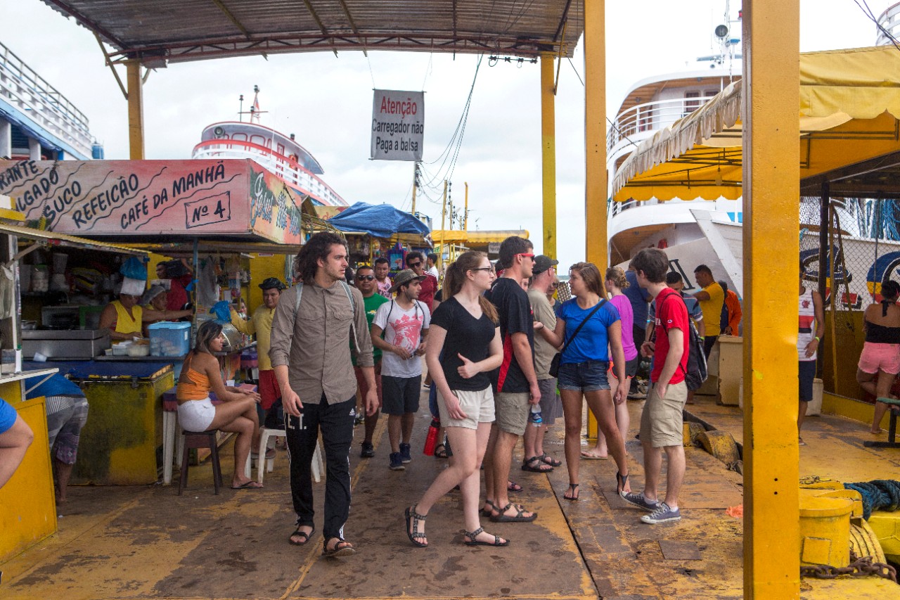 University of Cincinnati experiential learning honor class lead by instructors Jodi Shann, PhD, and Debra Brawn, MA to experiencing the Brazilian Amazon River in Manaus, Brazil March 17-27, 2016. Sunday day trip to Manaus, Fish market, Municipal Market. UC/Joseph Fuqua II 