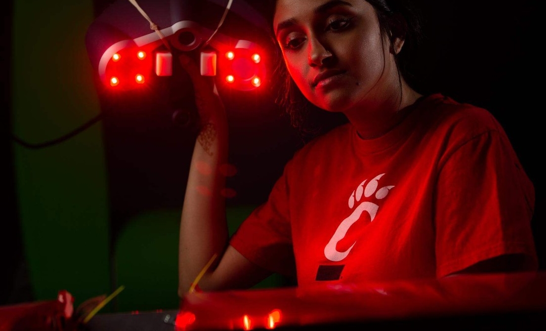 Lab, Research, Technology
Students pose in Dr. Ou Ma's robotics lab in Rhodes Hall.