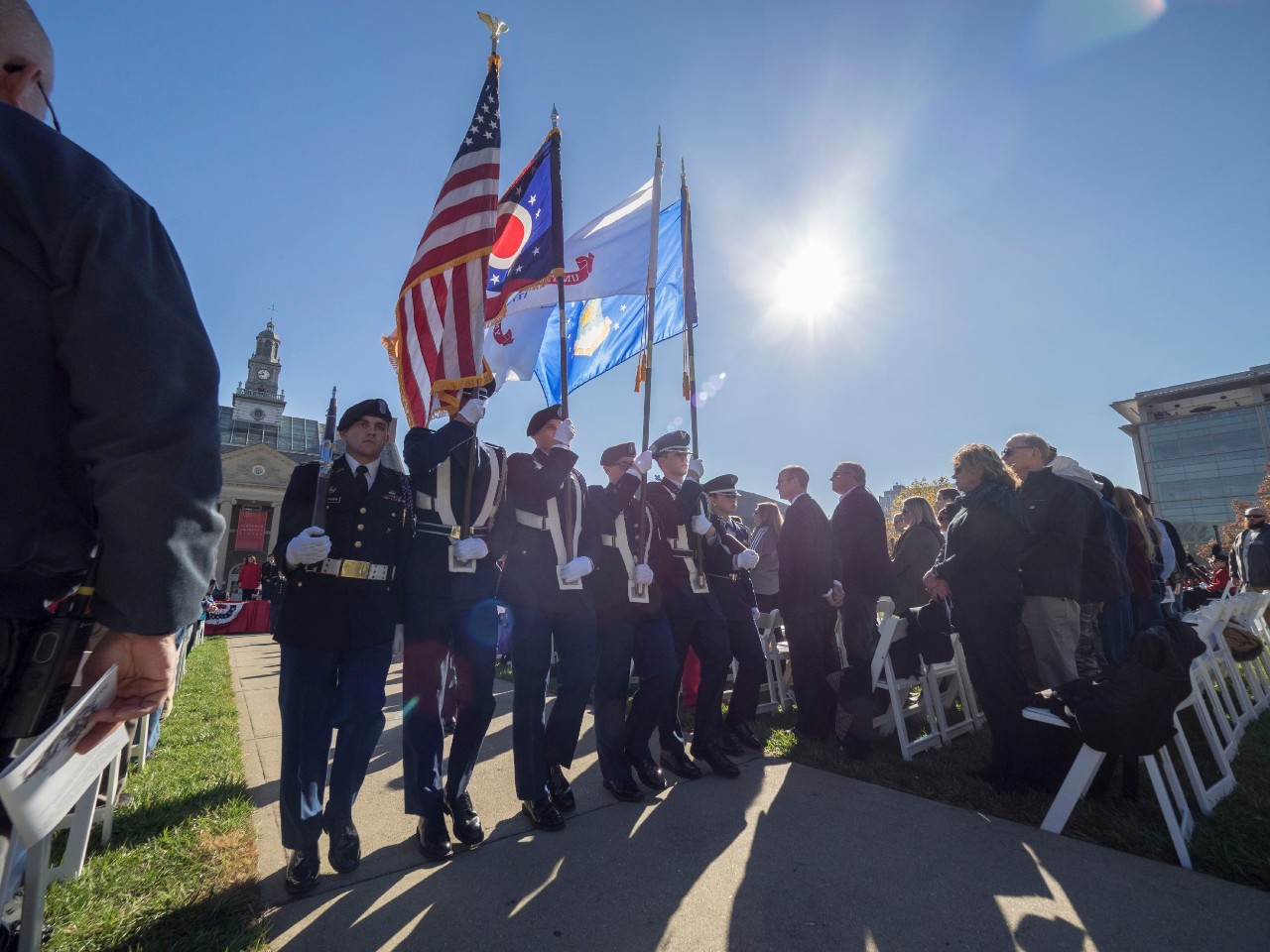 The color guard marches at a past Veterans Day ceremony