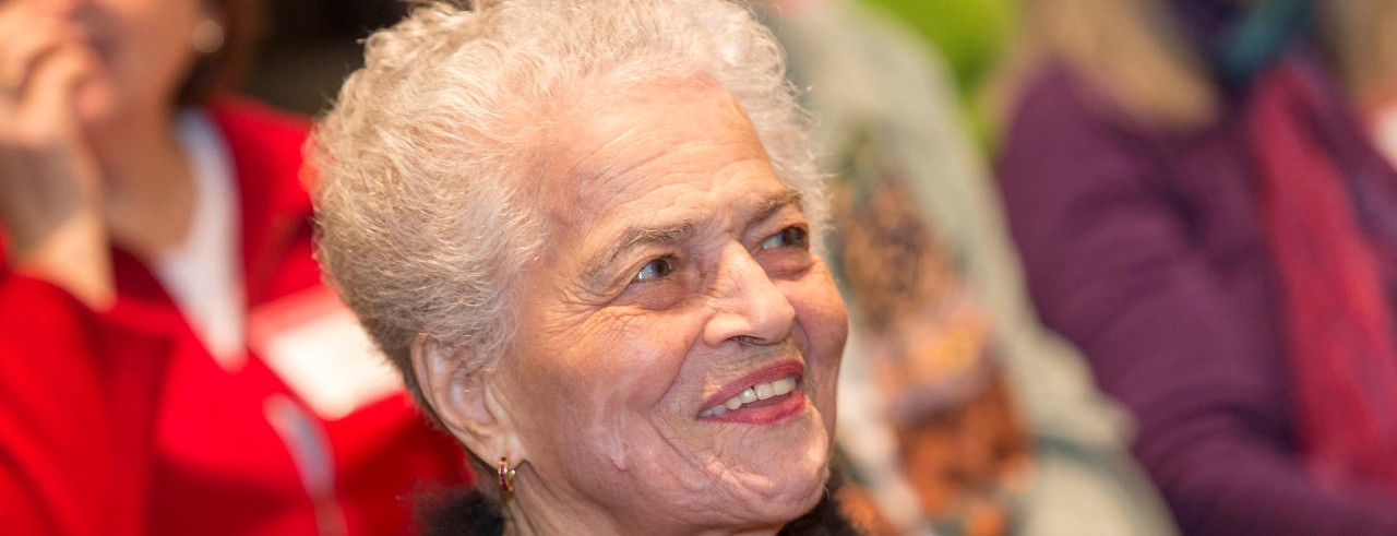 Marian Spencer smiled as she met with her University of Cincinnati family and friends at (TUC) Tangerman University Center. UC/ Joseph Fuqua II
