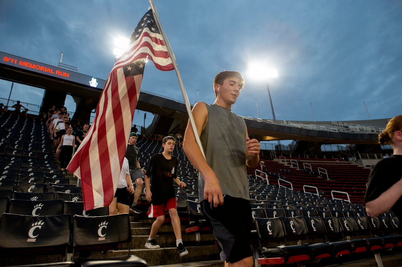 University of Cincinnati students, faculty and community participated in the annual 9/11 Memorial Run at Nippert Stadium. Veterans Programs & Services Office, who organized the event with UC’s Army and Air Force ROTC detachments. UC/Joseph Fuqua II