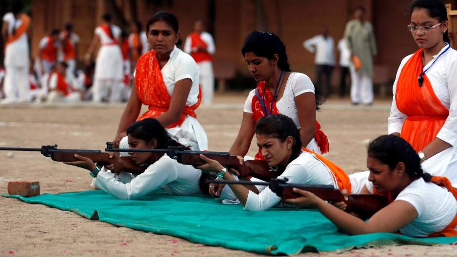 Members of the Durga Vahini train for battle