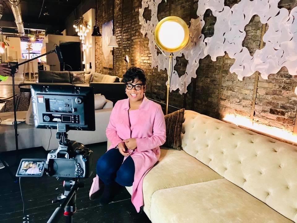 Nailah Edwards conducts a webcast for The Cincinnati Herald.