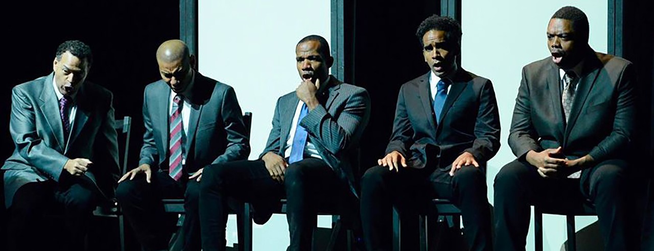 Long Beach Opera singers onstage during a performance of "The Central Park Five"