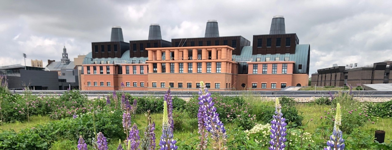 a view of the engineering research center from the roof of Lindner Hall