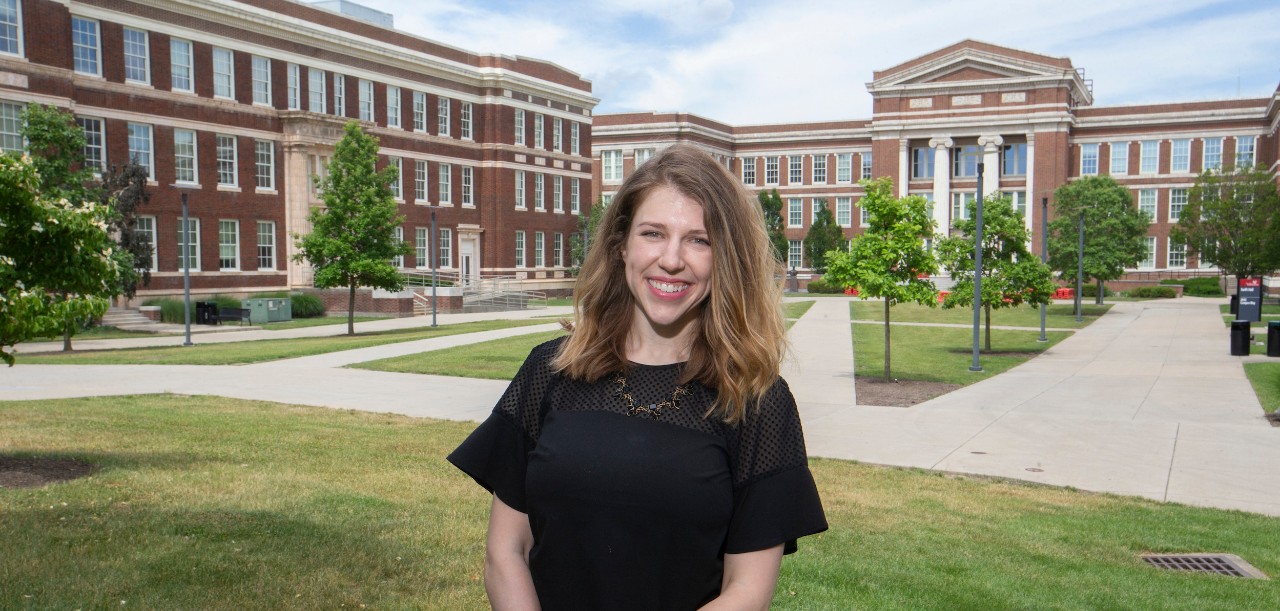 Linden Pichette stands near the engineering quad at UC