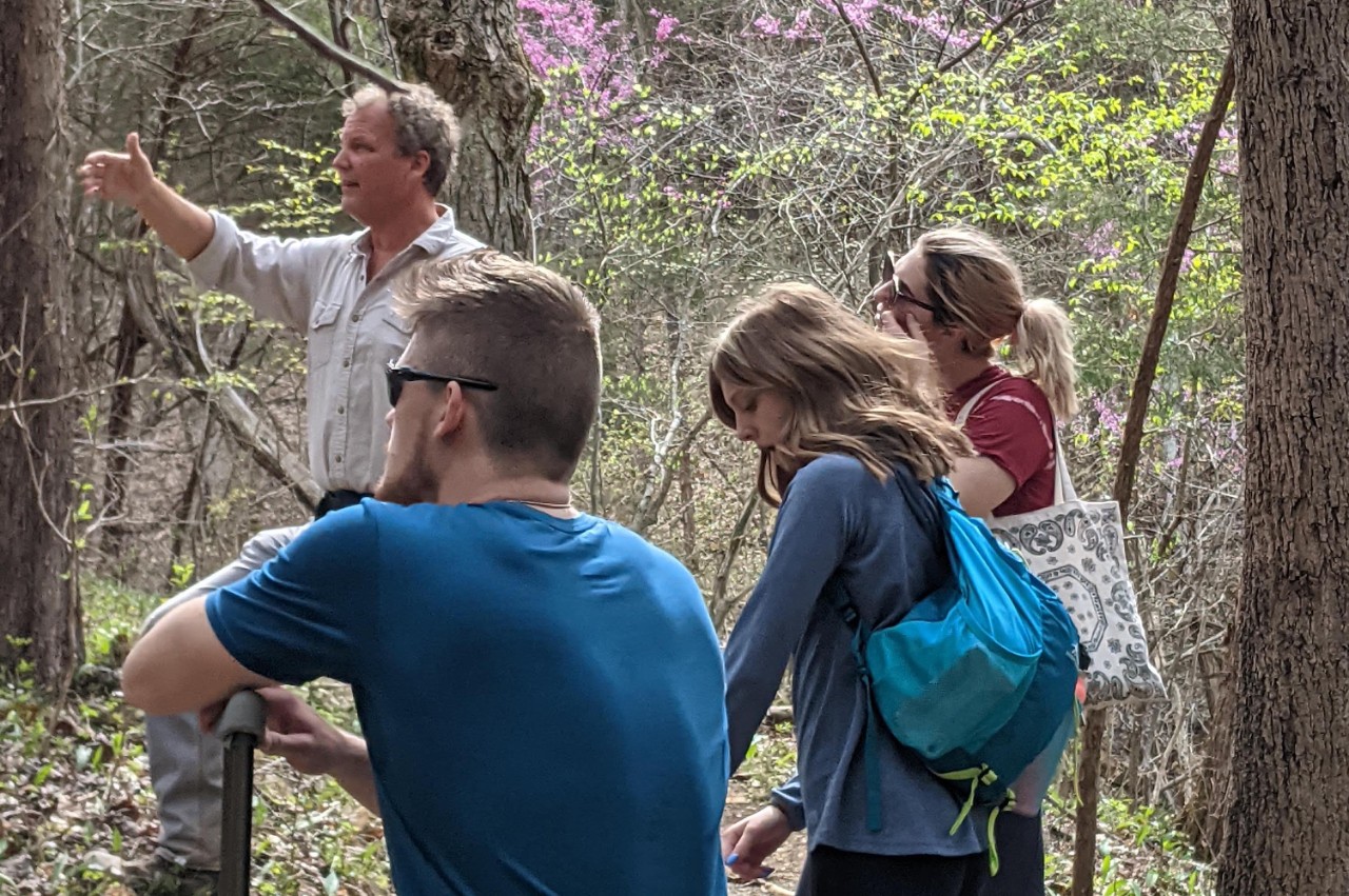 students on a hike in the woods