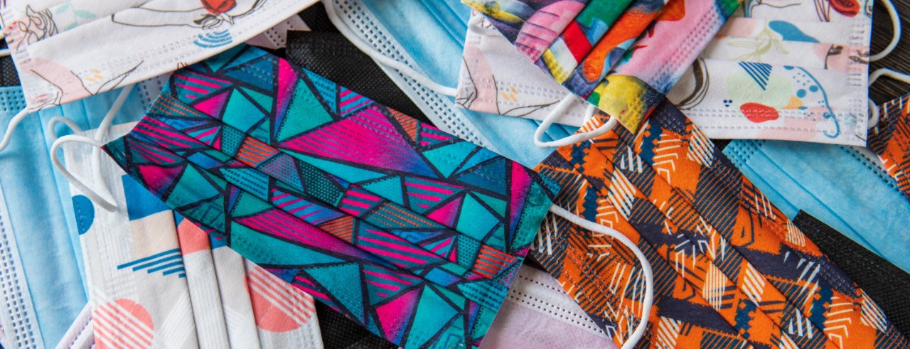 A pile of colorful face masks