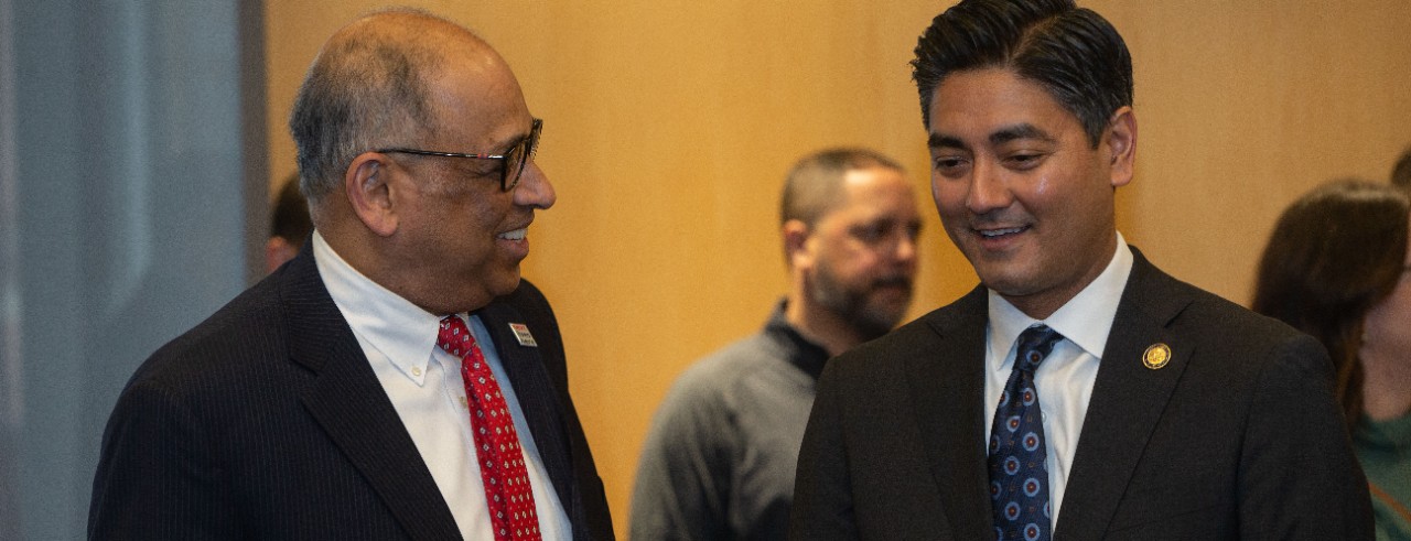 UC President Neville Pinto and Cincinnati Mayor Aftab Pureval