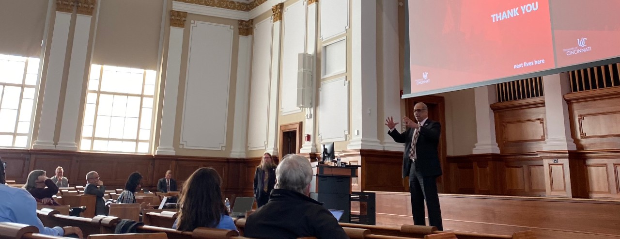 UC President Neville Pinto speaks during 2022 Sate of the University inside Probasco Auditorium.