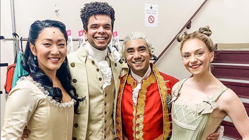 CCM Musical Theatre alumni Stephanie Jae Park, Blaine Alden Krauss, Aaron J. Albano and Samantha Pollino behind-the-scenes of "Hamilton" in Toronto.