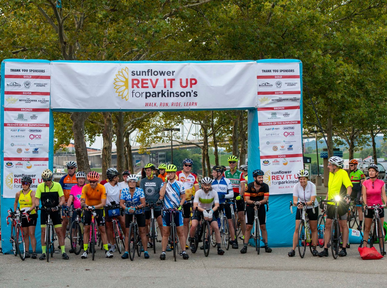 Racers on bikes at a starting line