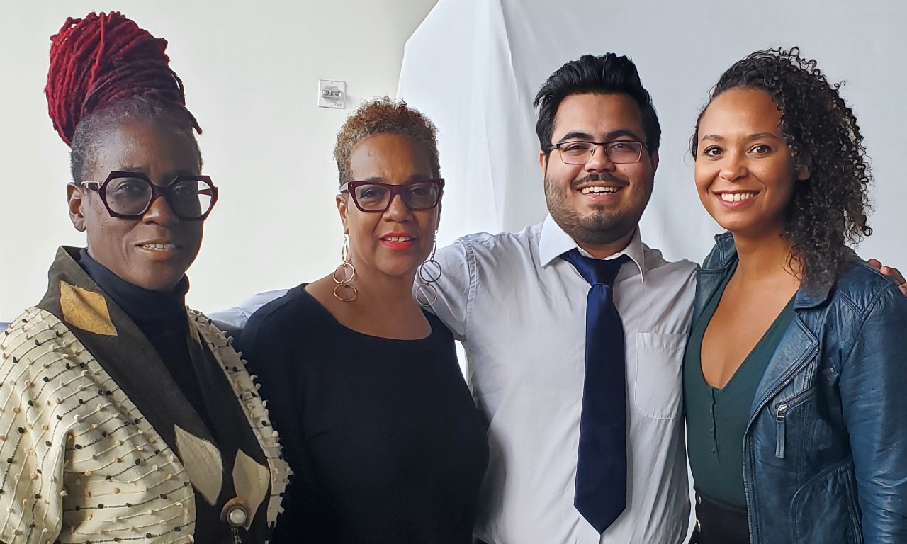 Kunal Kewalramani, center, poses for a photo with other winners at CoinDesk's I.D.E.A.S. Conference. 