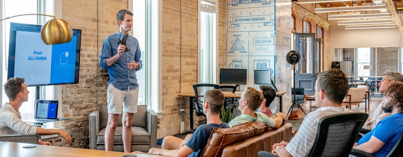 People holding a meeting inside an innovation center