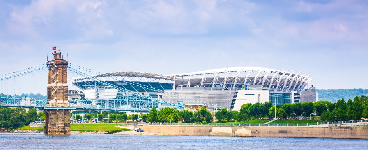 Paycor Stadium from across the Ohio River