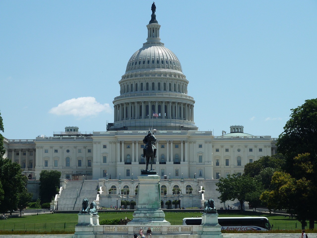 The US Capitol building on a sunny day.