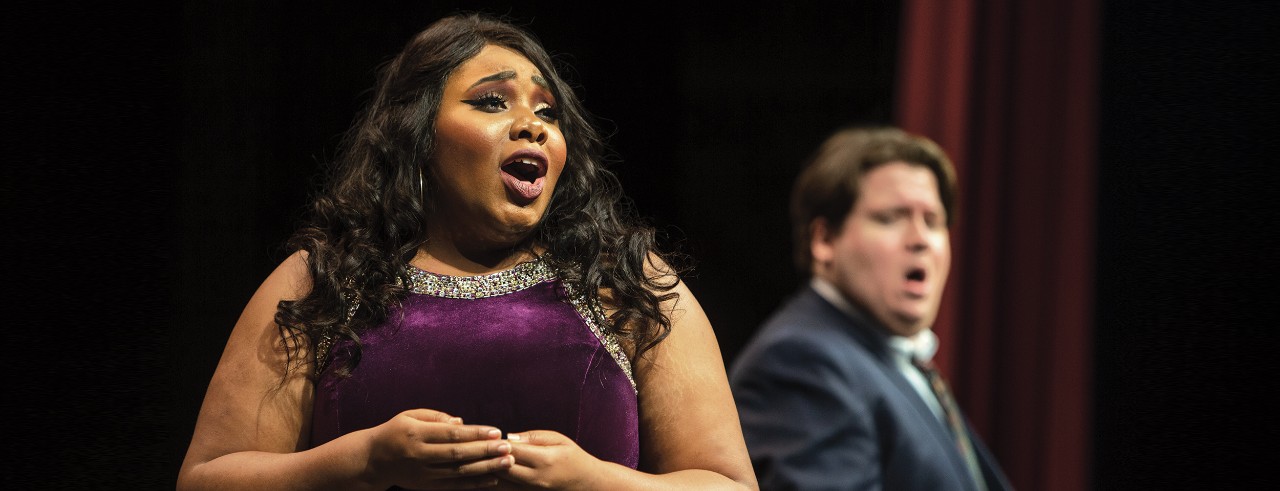 A photo of Brittany Olivia Logan and Jordan Loyd performing during CCM's 2020 Moveable Feast gala fundraiser. Photo/UC Creative + Brand