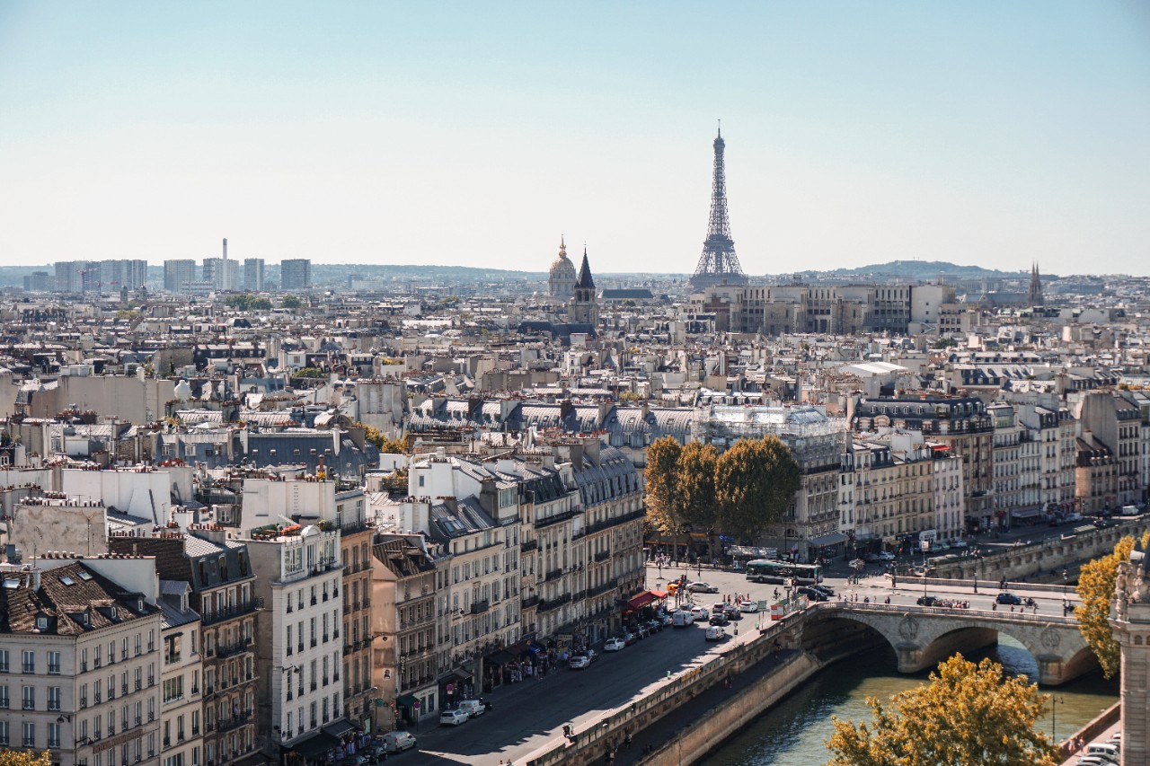 The skyline of Paris, France. Photo via Unsplash. Taken by Alexander Kagan. 
