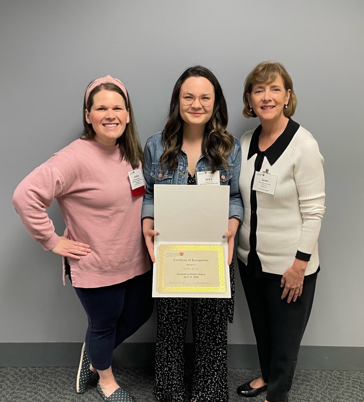 Adeline accepting her Ohio Outstanding Dietetics Student Award