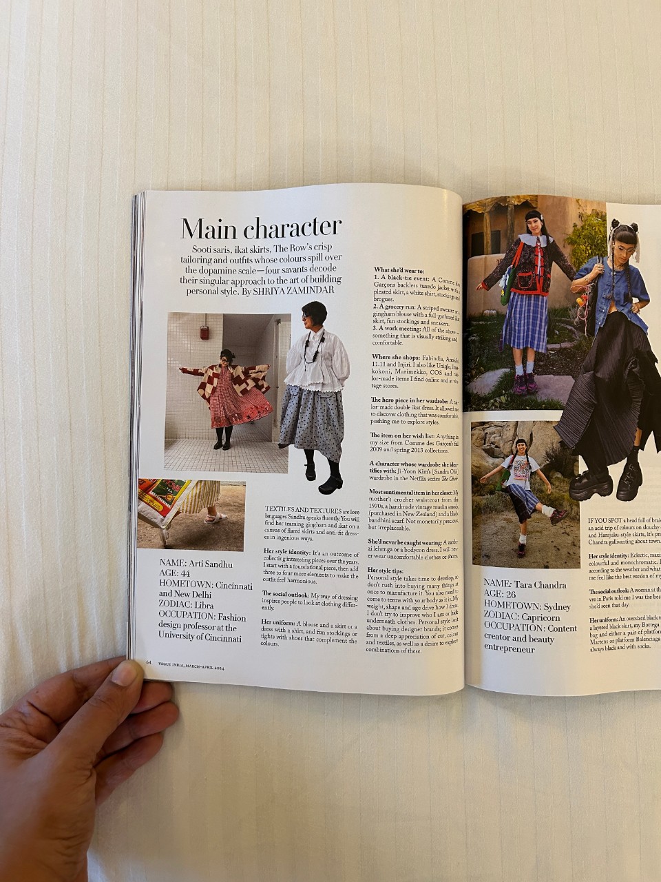 Arti Sandhu, @sideways_toupee on Instagram, featured in Vogue India's MArch 2024 Issue.