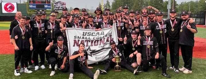 The UC Clermont baseball team celebrates its national championship win.