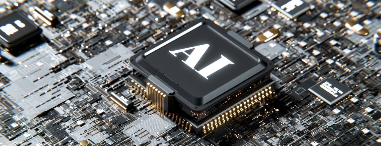 a microchip reading "AI" in the middle of a electronic board