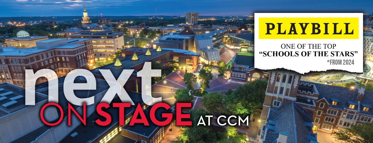 CCM Next On Stage graphic with Playbill accolade