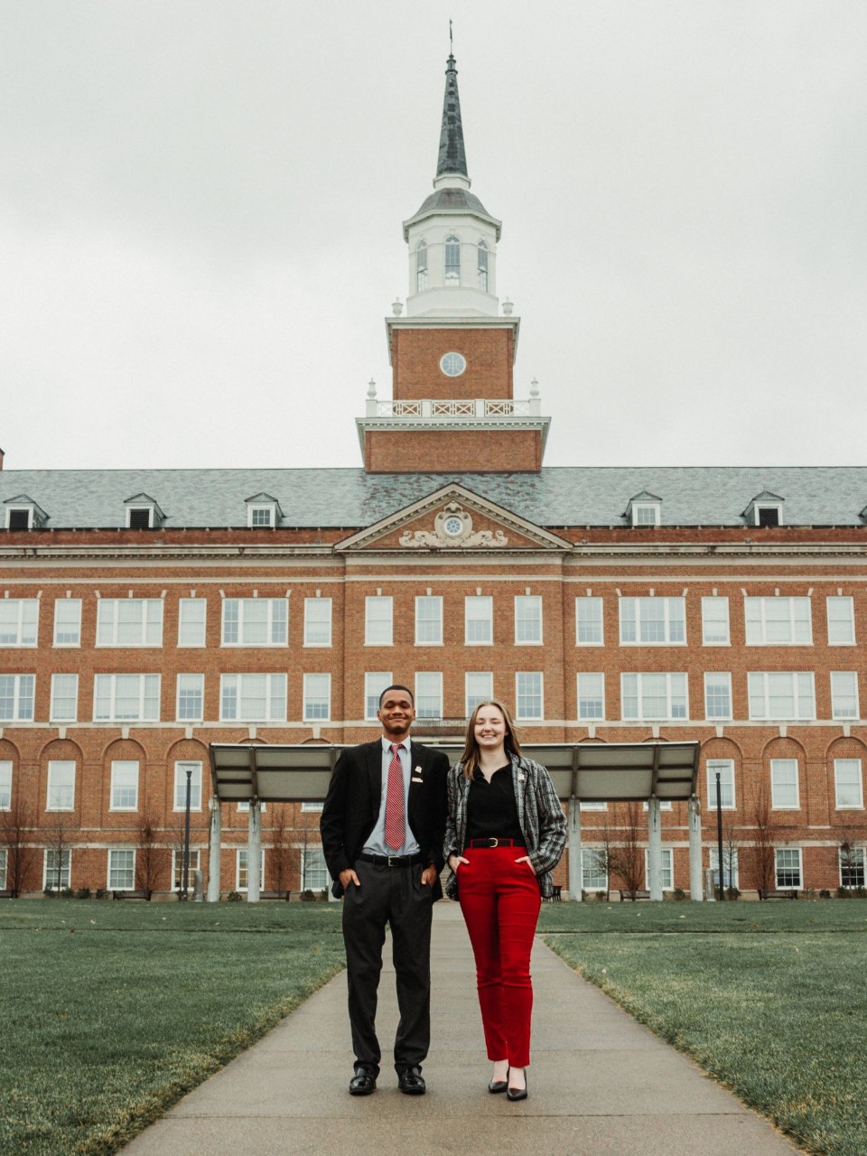 Khalid Davis and Madison Wesley outside Arts & Sciences Hall