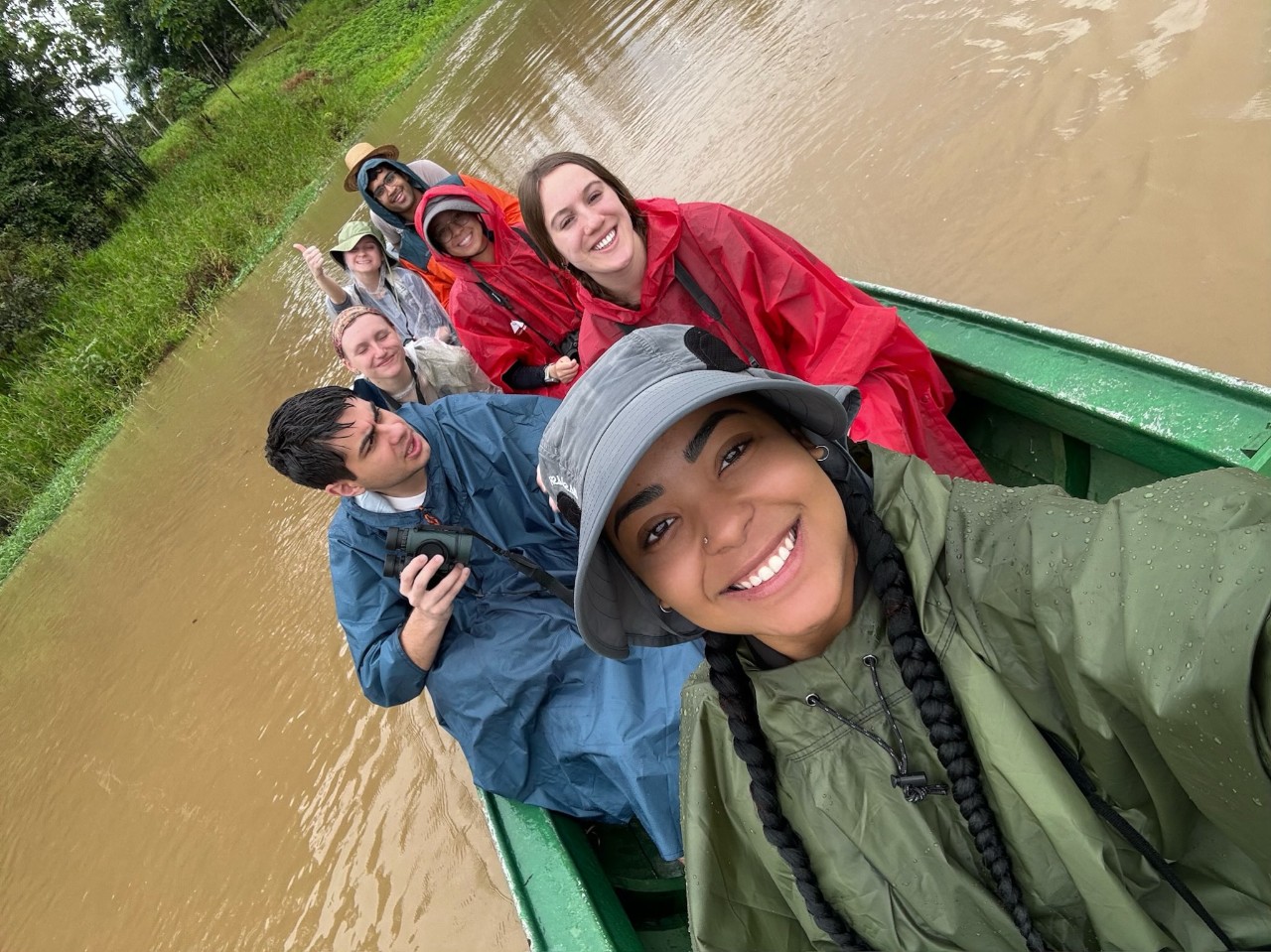 UC environmental studies student Aaliyah Mann and fellow study-abroad students in the Amazon.