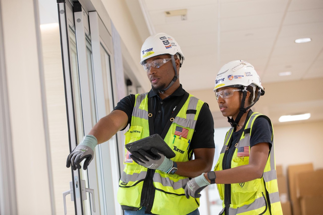 a co-op student Andrew Matthews in the field at Turner Construction 
