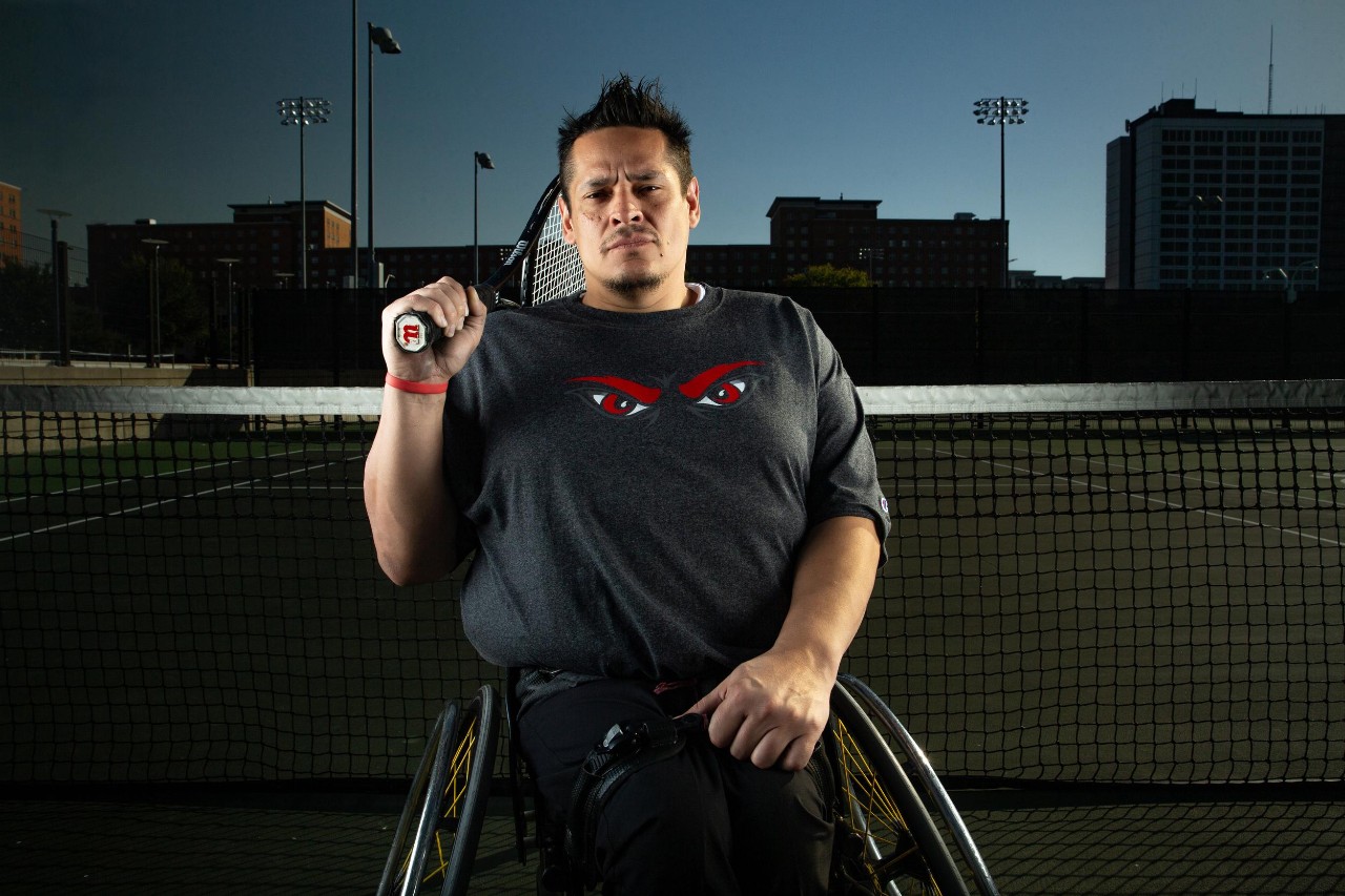 Jacob Counts, UC's Adaptive Athletics Coordinator, with UC's adaptive sports athletes. From left, Seth Miller, Jaime Mazzi, Jacob Counts, Logan Cover.