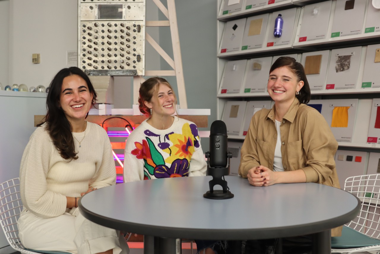Delfina Lassalle with two students that participated in the first Studio Sessions at DAAP podcast.