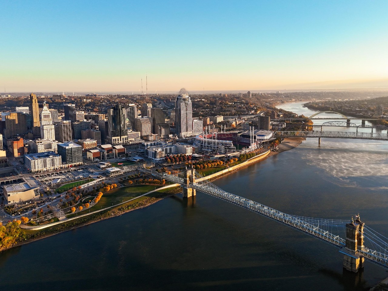 View of Cincinnati skyline from above. Photo/Adobe Stock