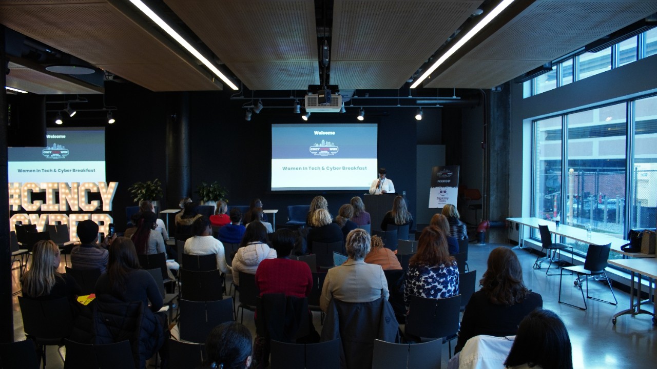 Discussion at a women's breakfast during Cincy Cyber Week